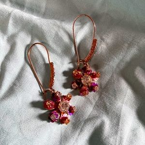 Betsey Johnson rose gold and pink flower dangle earrings